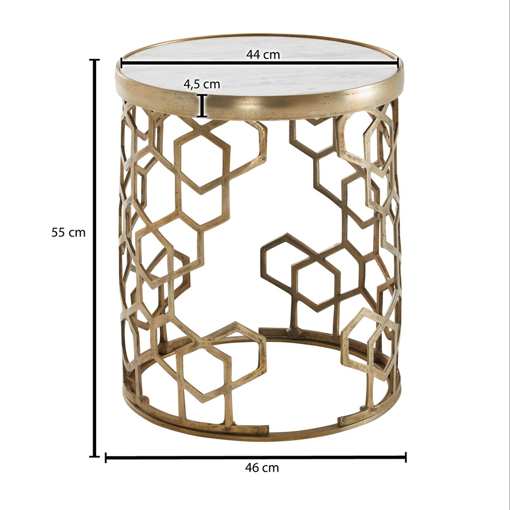 Table d'appoint en marbre véritable blanc 46 x 46 x 55 cm table d'appoint en métal doré, petite table de canapé ronde, table de salon canapé moderne_03