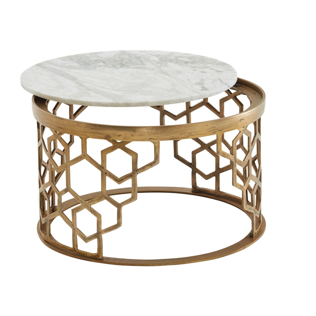 Table basse en marbre véritable blanc 60x60x36 cm Table de canapé en métal doré, table de salon design ronde, petite table basse moderne_06