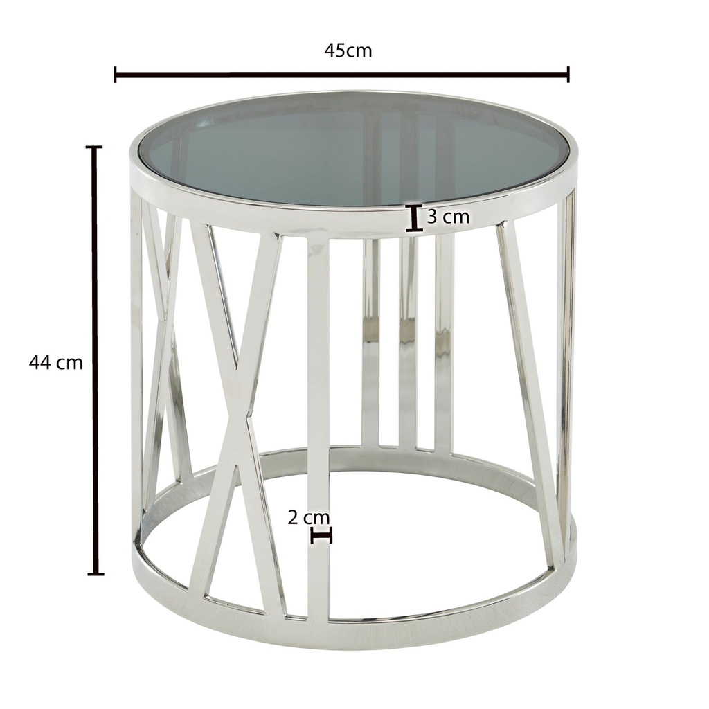 Table d'appoint 45 x 45 x 44 cm Table d'appoint Verre Métal Argent, Petite Table de canapé Ronde, Table de Salon Moderne, Table Basse Haute_03