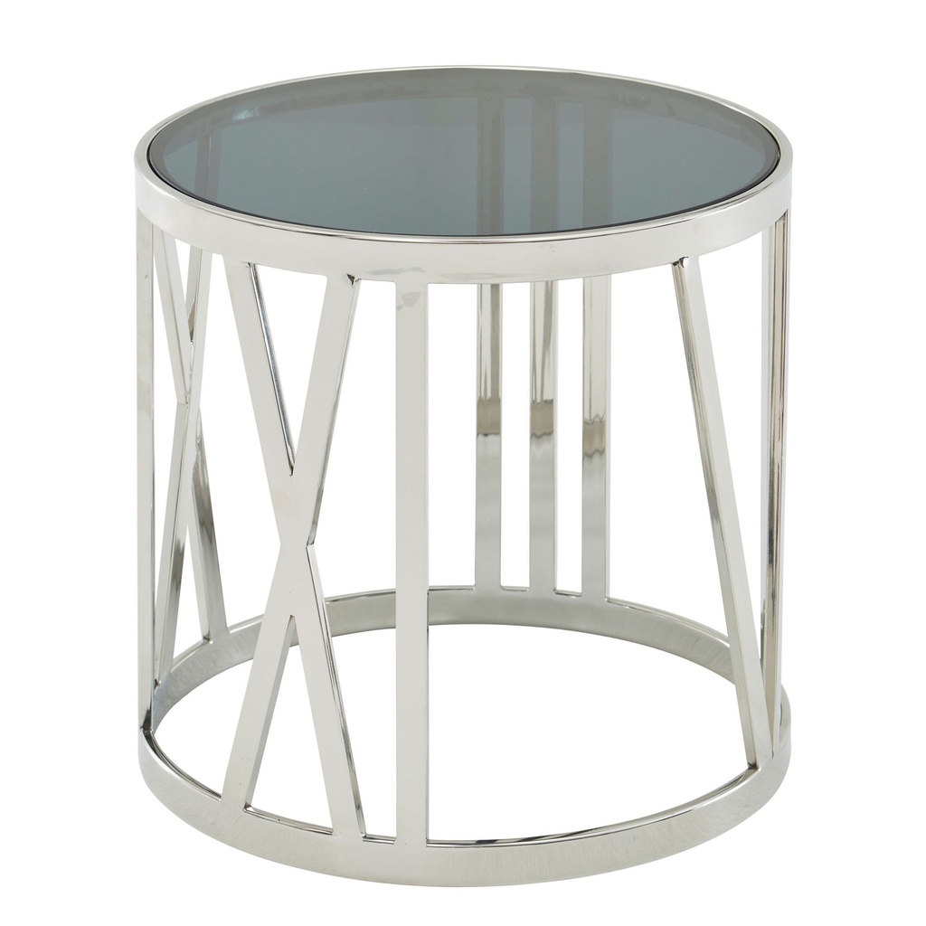 Table d'appoint 45 x 45 x 44 cm Table d'appoint Verre Métal Argent, Petite Table de canapé Ronde, Table de Salon Moderne, Table Basse Haute_06