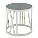 Table d'appoint 45 x 45 x 44 cm Table d'appoint Verre Métal Argent, Petite Table de canapé Ronde, Table de Salon Moderne, Table Basse Haute_06