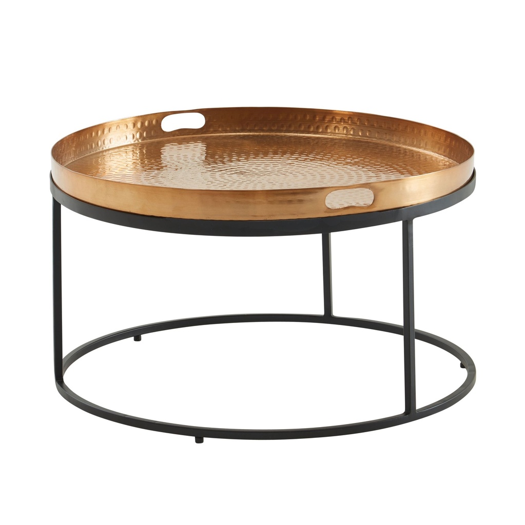 Table basse en métal martelé 62x62x36 cm Table de canapé en aluminium doré noir Table de salon design plateau amovible rond WL6.693_07