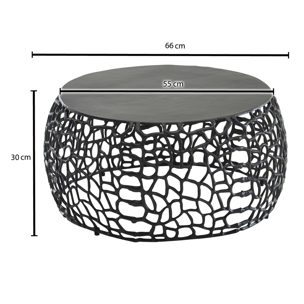 Table basse métal noir 66x66x30 cm table de canapé ronde en aluminium, table de salon design avec structure en branches, petite table basse moderne_03