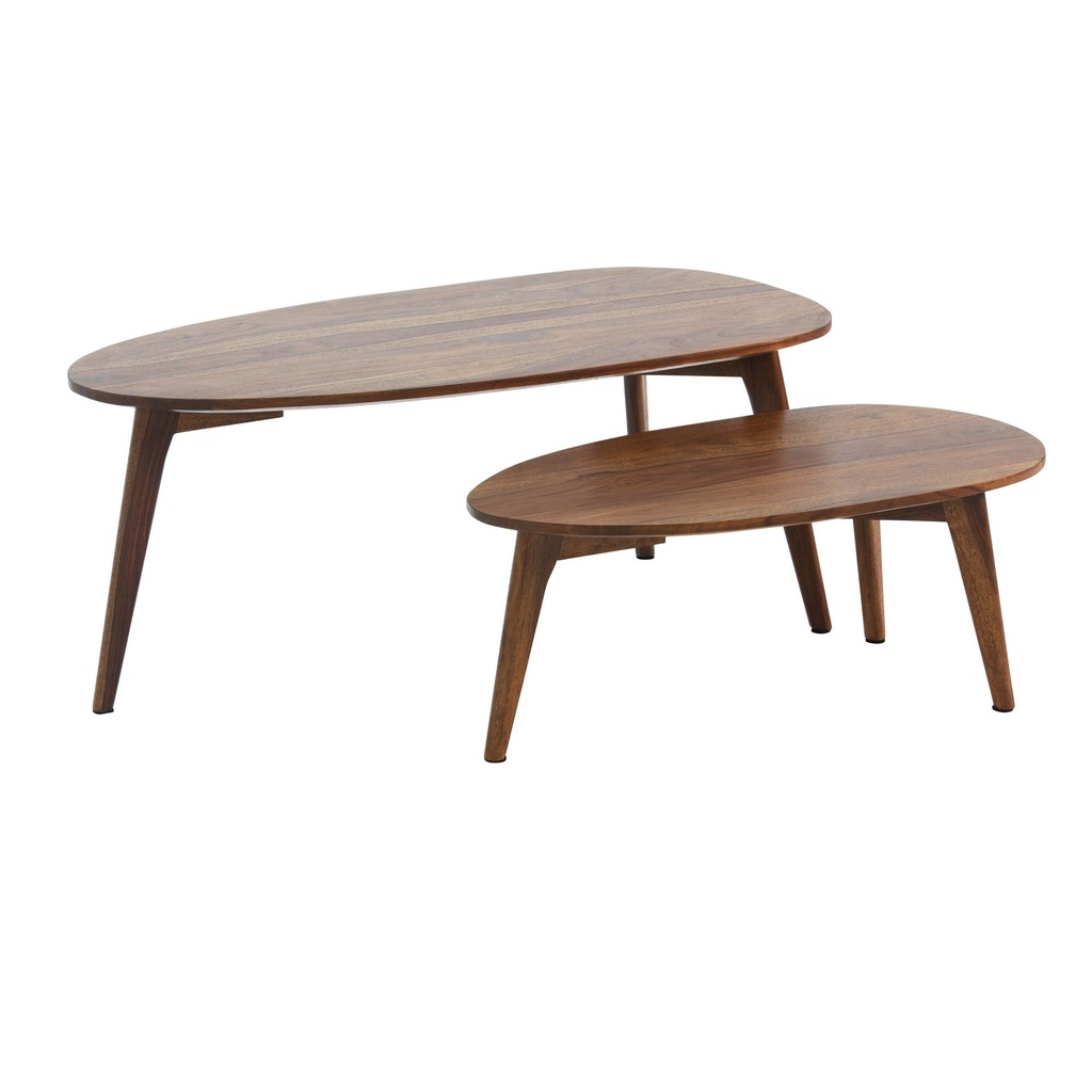 Design Table Basse Lot de 2 Tables de Salon en Bois Massif Sheesham Table gigogne Marron Table en Bois Table Basse en Forme de Rein WL6.724_06