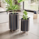 Pot de fleurs lot de 2 pots de fleurs en métal noir/or avec pieds, pot de fleurs design rond, avec pieds en épingle à cheveux_01