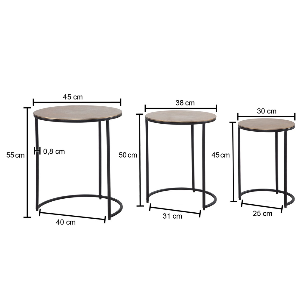 Tables d'appoint lot de 3 tables gigognes design aluminium or/noir rondes en métal, table d'appoint moderne, tables gigognes_03