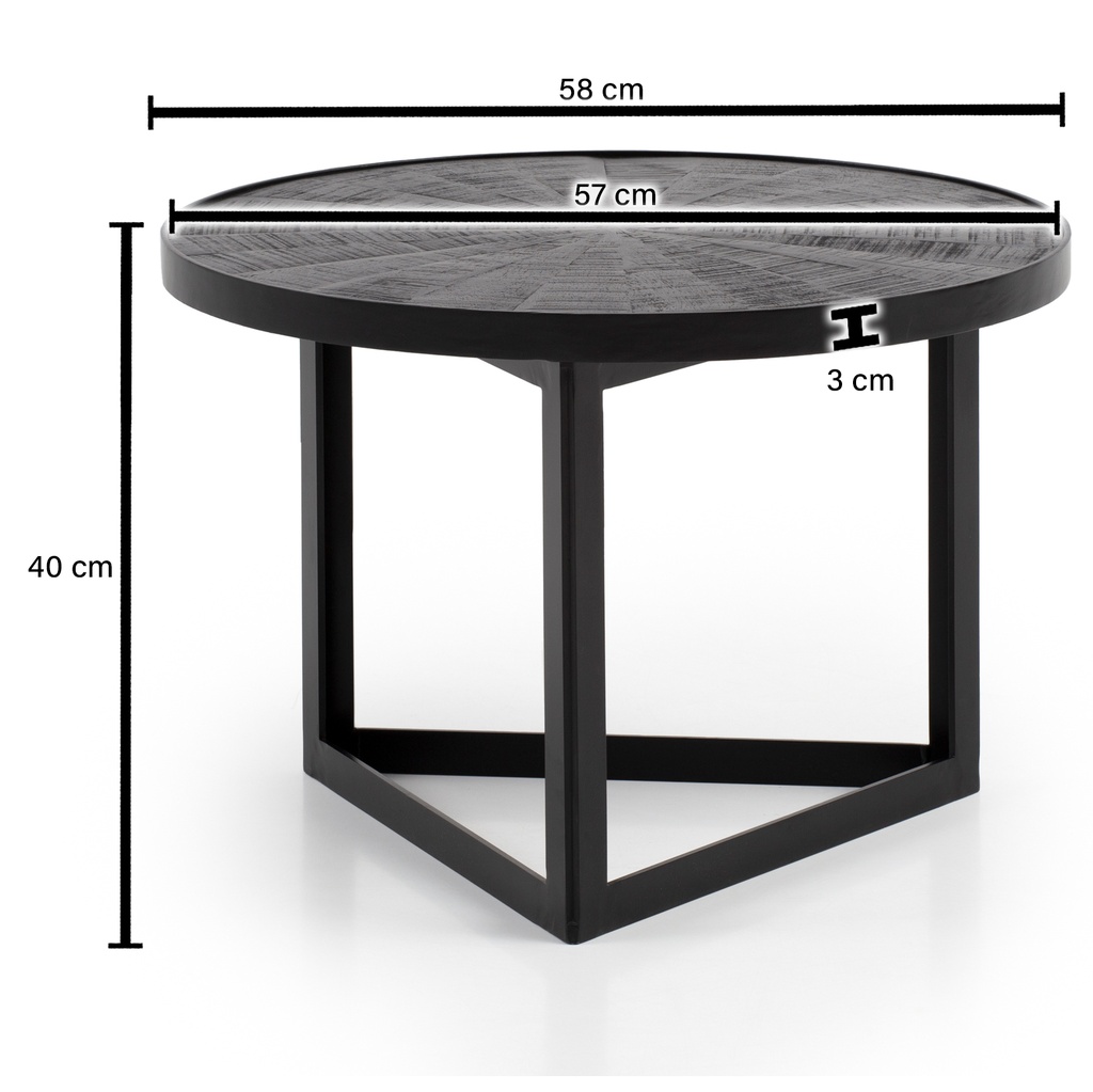 Table Basse 58x58x40 cm Bois Massif de Manguier/Métal Noir Table de Canapé Ronde, Table de Salon Design Industriel_03