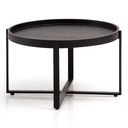 Table Basse 60x60x35 cm Bois Massif de Manguier/Métal Noir Table de Canapé Ronde, Table de Salon Design avec Bord Surélevé_06