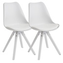 Lot de 2 chaises de salle à manger rétro blanches scandinaves, dossier, pieds blancs, rembourrées