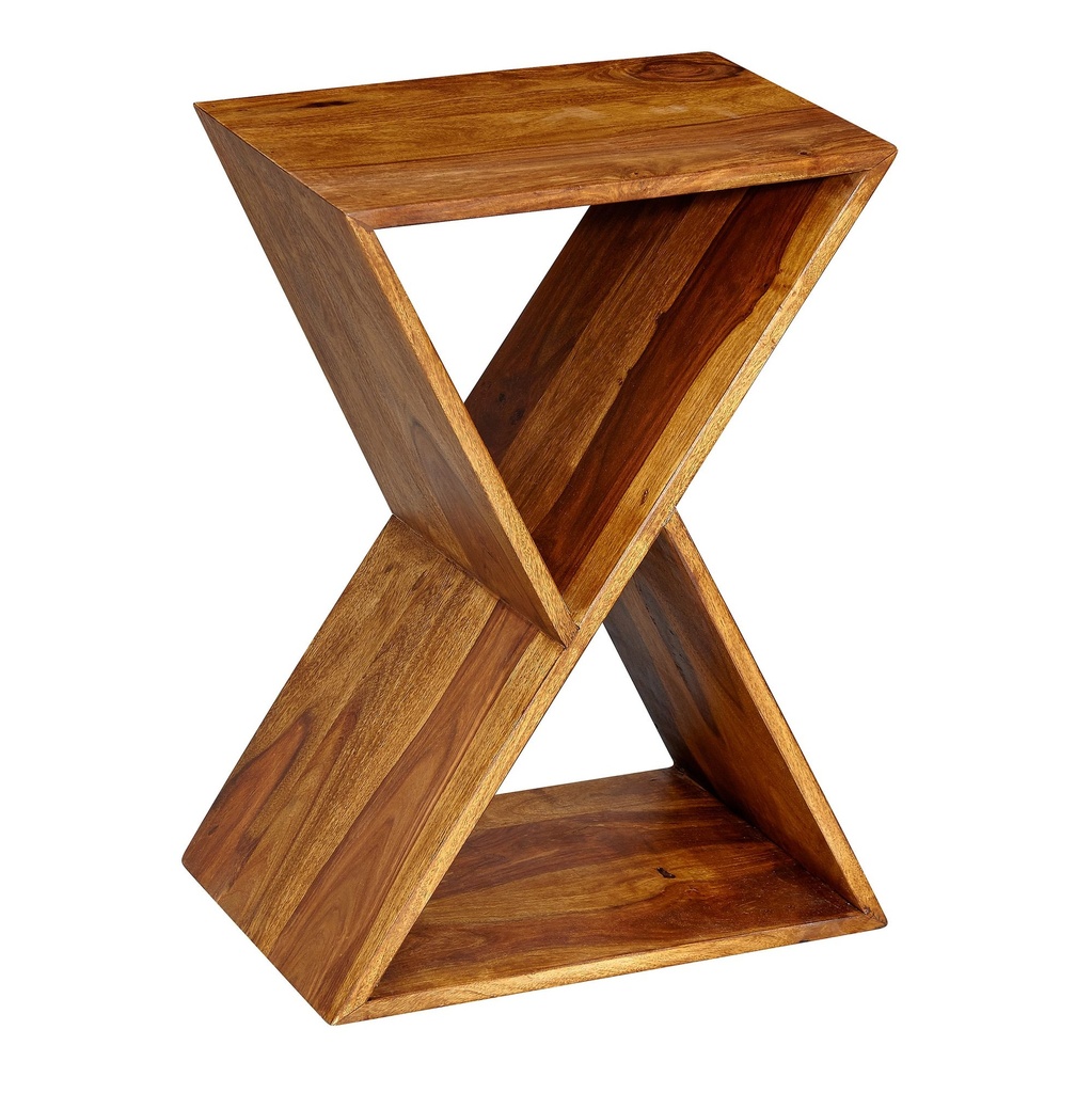 Table d'appoint en forme de X 43 x 60 x 30 cm en bois de Sesham massif