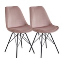 Lot de 2 chaises de salle à manger en velours rose avec pieds noirs