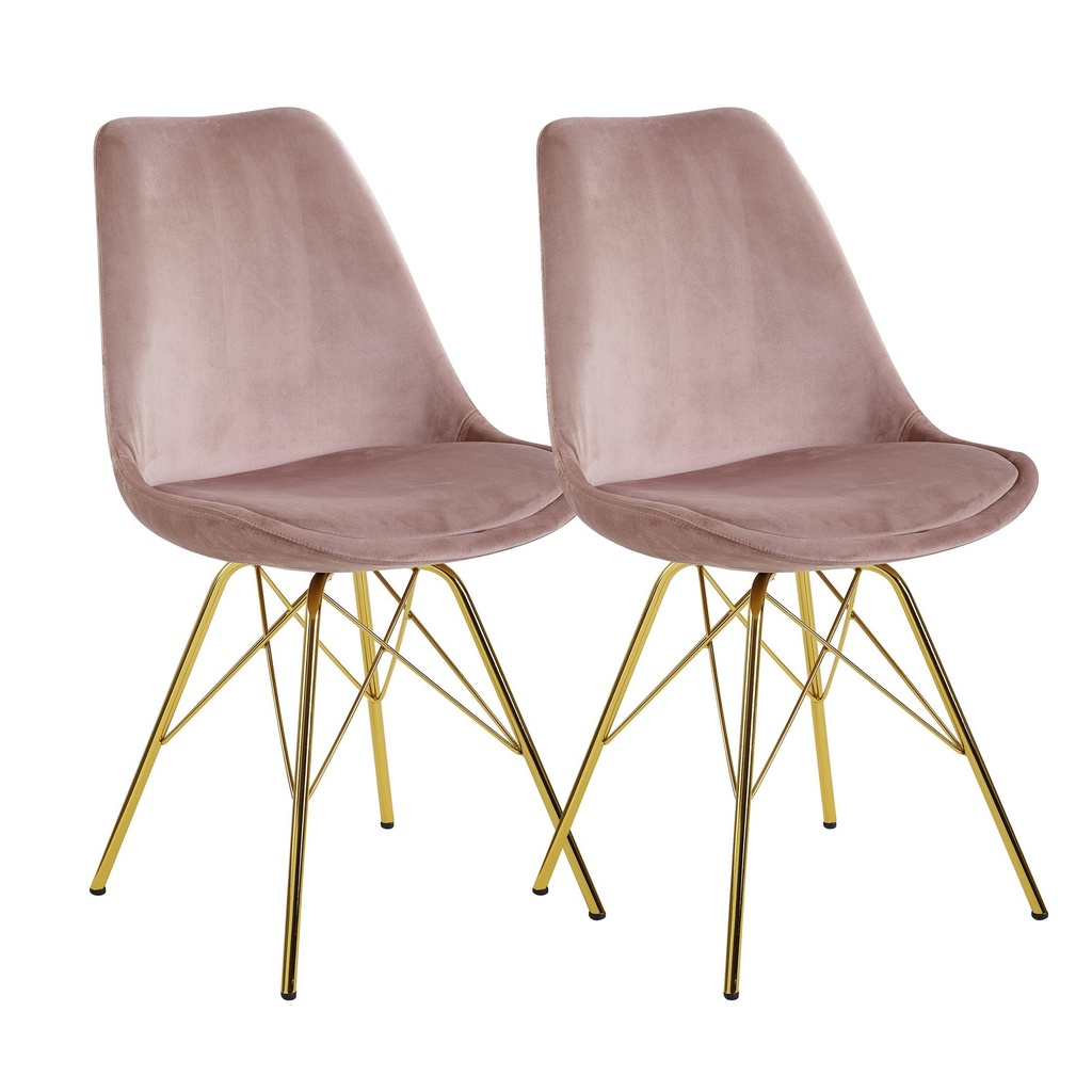 Lot de 2 chaises de salle à manger en velours rose avec pieds dorés