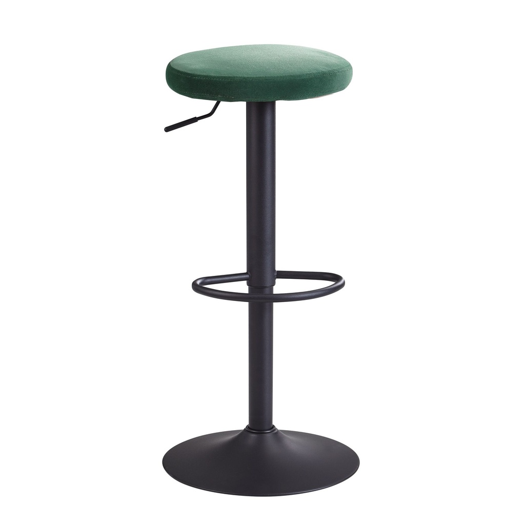 Tabouret de bar vert velours sans dossier 58 - 79 cm, tissu / métal 100 kg