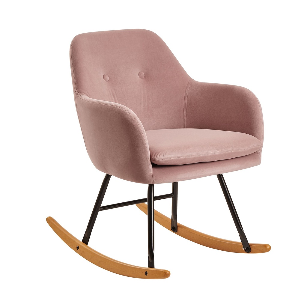 Rocking chair rose 71x76x70cm design velours / bois