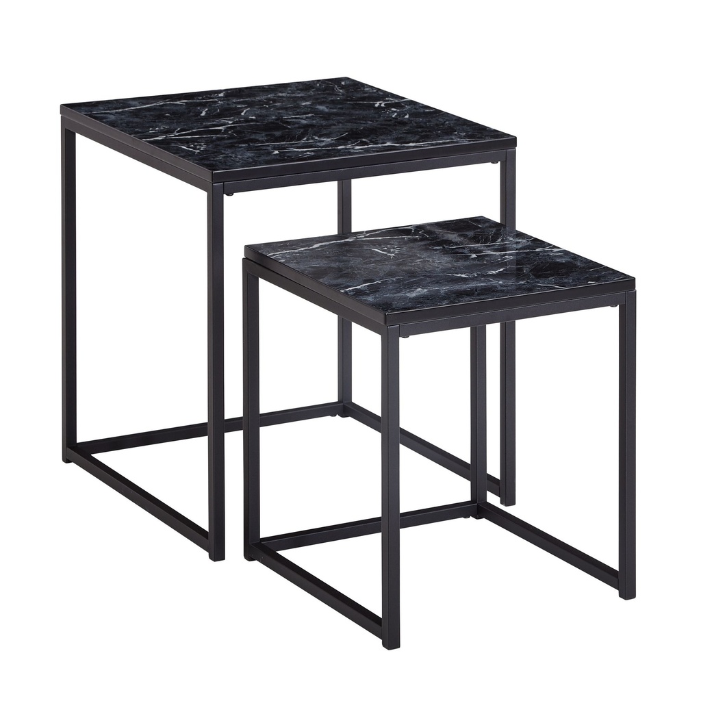 Design - Lot de 2 tables d'appoint carrées aspect marbre noir