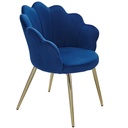 Chaise de salle à manger en velours tulipe bleu rembourrée avec pieds dorés