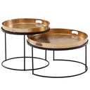 Lot de 2 tables basses rondes martelées en métal doré/noir, table de canapé avec plateau amovible, table de canapé 2 pièces moderne