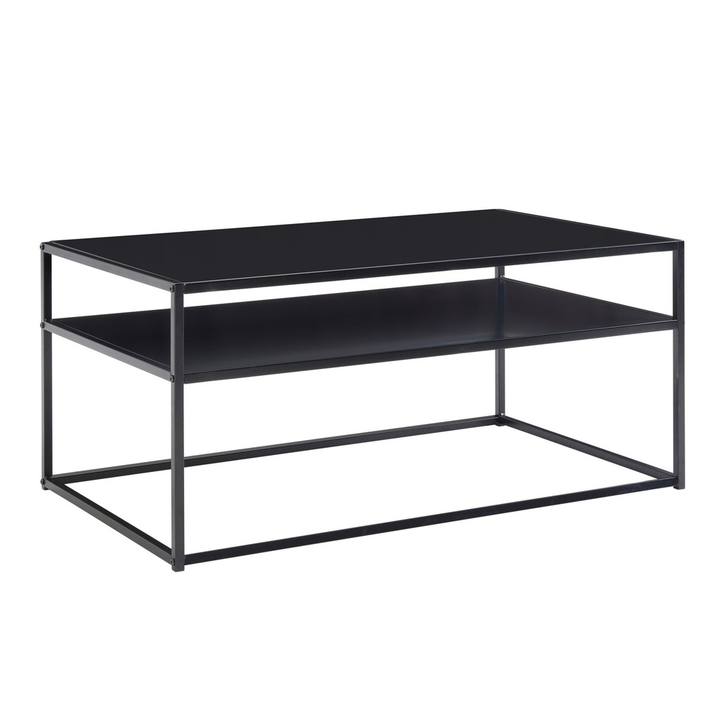 Table basse 100 x 60 x 45 cm Table de salon en métal industriel noir, table de canapé en acier avec espace de rangement, table de salon avec compartiment de rangement