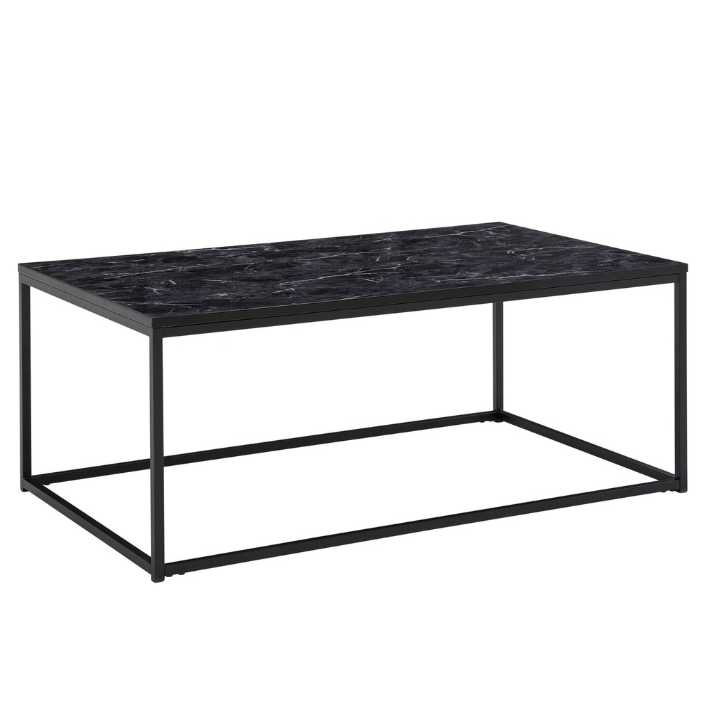 Table basse 100 x 60 x 40 cm aspect marbre noir, table de salon avec structure en métal, table de canapé d'angle, table d'appoint