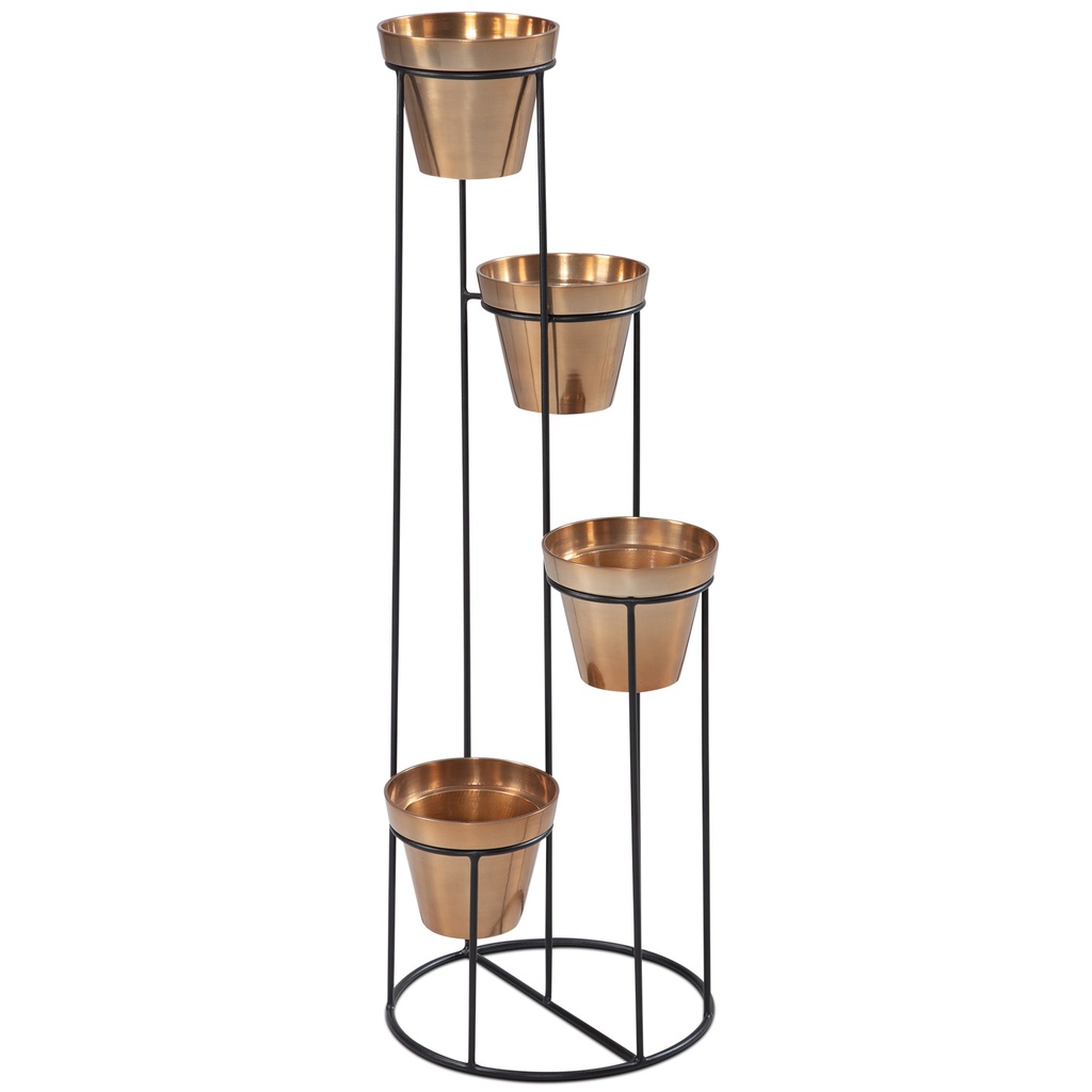 Support à Fleurs en Métal Doré/Noir 40x109x40 cm Support à Plantes, Autonome avec 4 Pots, Grand, Moderne