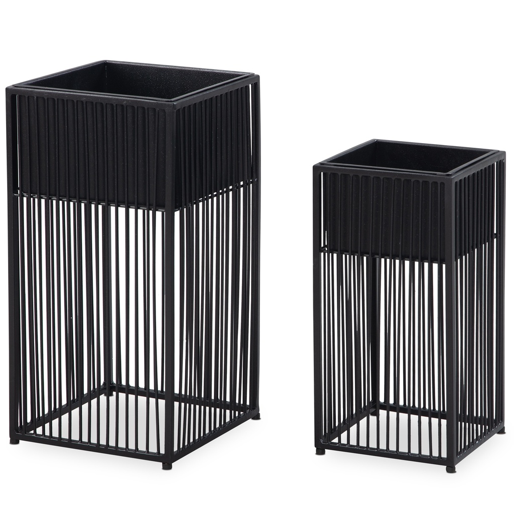 Pot de fleurs lot de 2 pots de fleurs en métal noir avec cadre, pot de fleurs design carré, pot de fleurs d'intérieur