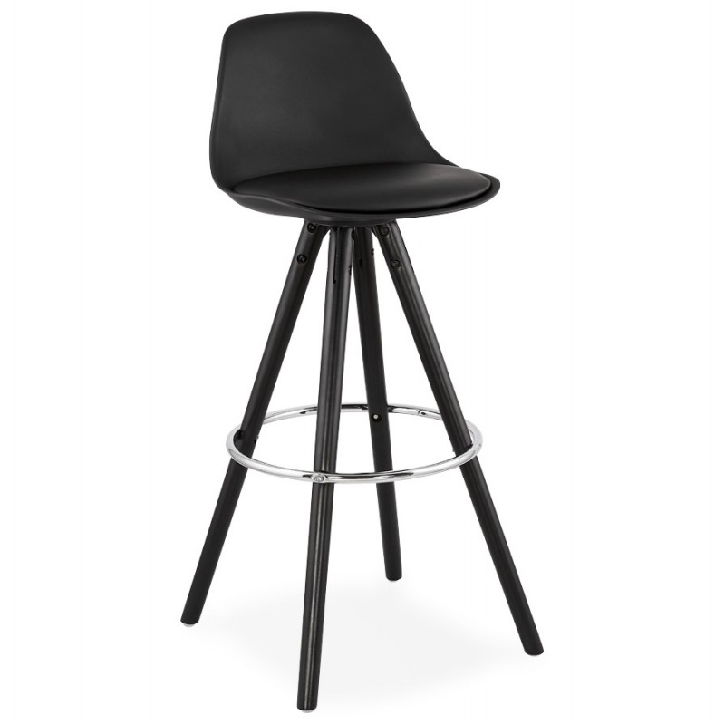 Tabouret de bar haut noir avec repose-pieds chromé Loretta