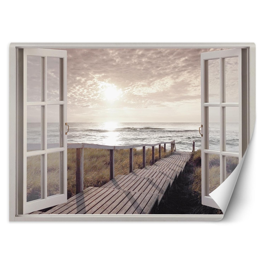 Photo murale pour salon au style moderne fenêtre avec vue sur le ponton vers la plage