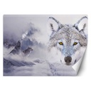 Papier peint rectangulaire imprimé sur toile avec finition beige loups en hiver