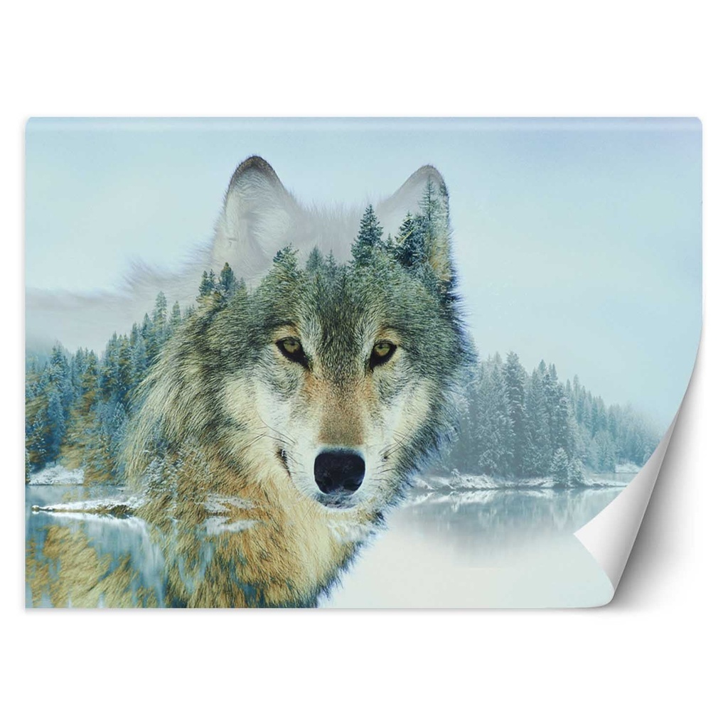 Papier peint rectangulaire imprimé sur toile avec finition bleue loup et lac