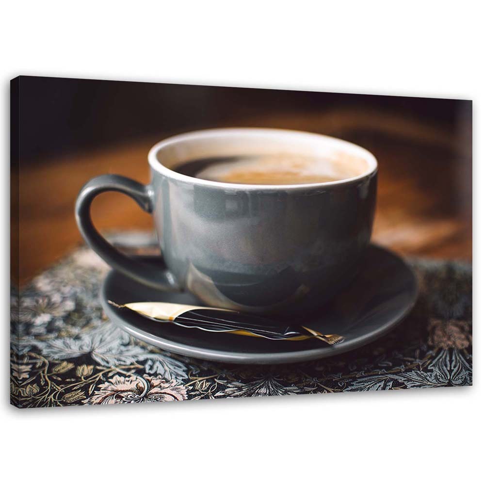 Cadre décoratif en mdf avec image de tasse de café imprimée sur toile avec finition beige