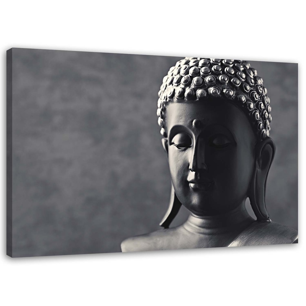 Cadre imprimé sur toile avec image de bouddha sur fond gris fabriqué en mdf et toile