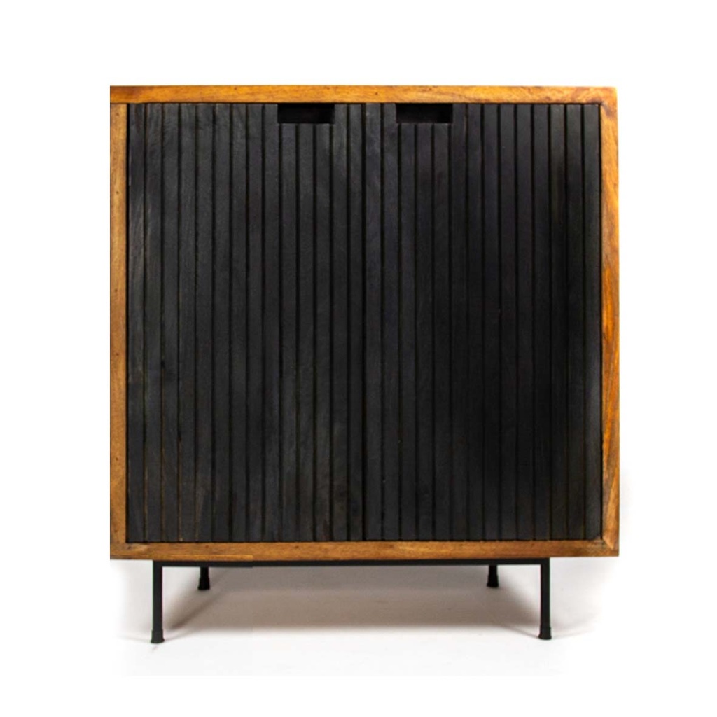 Commode Yahyo en bois de manguier avec 2 portes noires