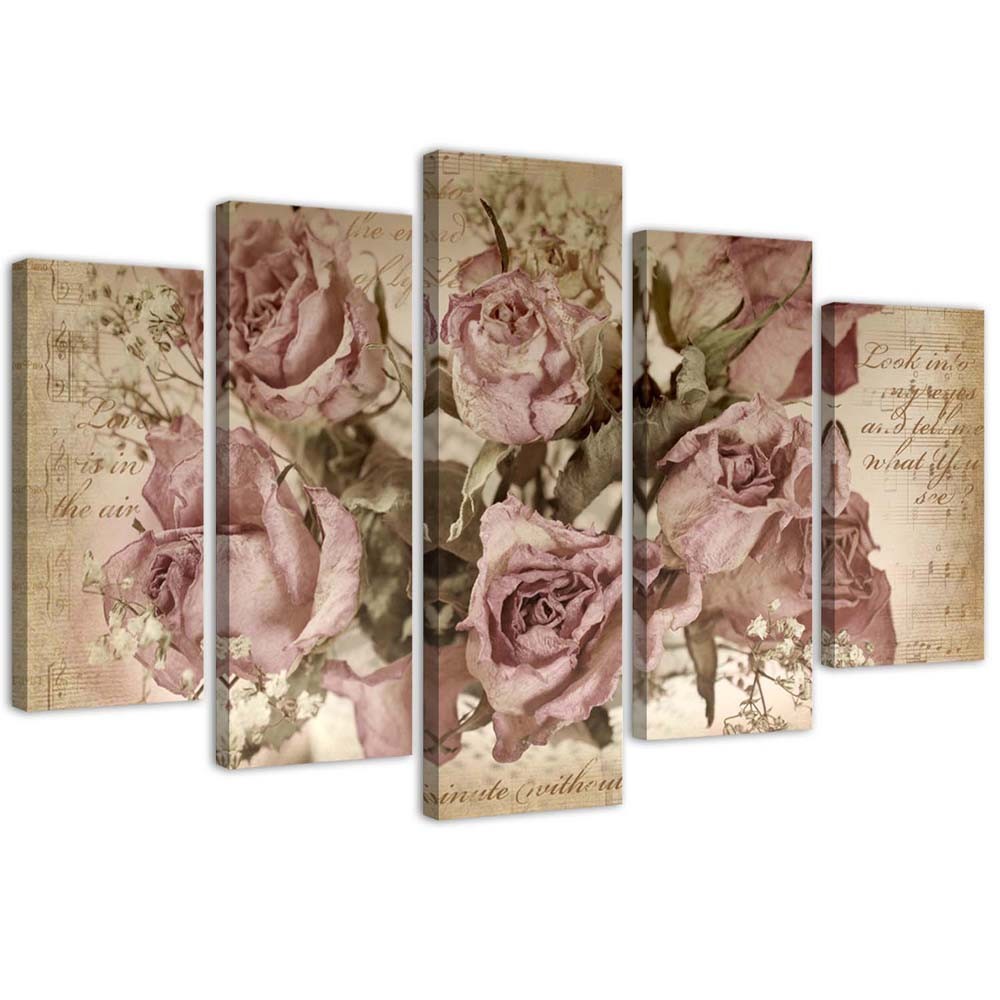 Cadre roses sur des notes de musique en mdf solide imprimé sur toile imperméable