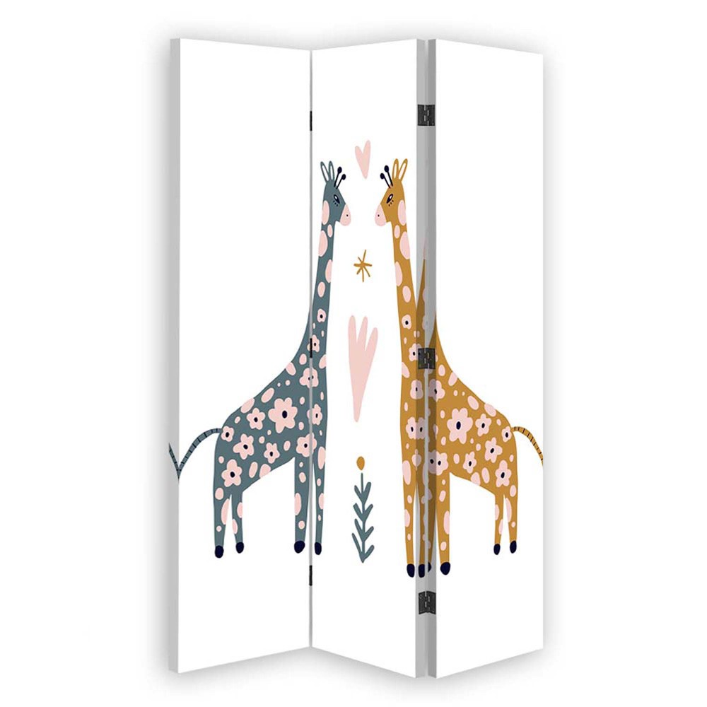 Paravent à deux faces 110 cm fabriqué en mdf et toile avec image de girafe de couleurs