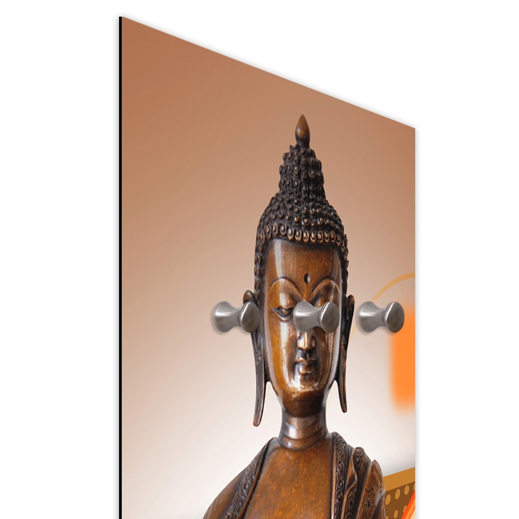 Porte-manteaux en panneau de fibres de bois et papier satiné avec dessin de bouddha marron