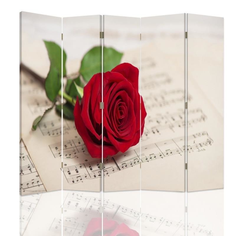 Paravent avec image de rose et notes de musique fabriqué en mdf et toile