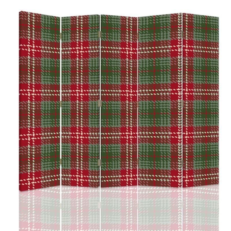 Paravent à deux faces 180 cm fabriqué en mdf et toile avec décor tartan rouge et vert