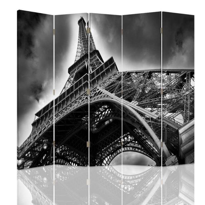 Paravent à deux faces 180 cm fabriqué en mdf et toile avec image de la tour eiffel