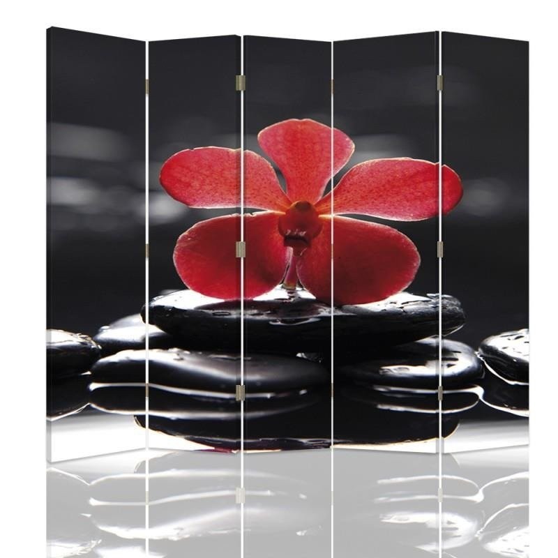 Paravent séparateur d'espaces impression sur toile avec cadre en mdf orchidée rouge zen