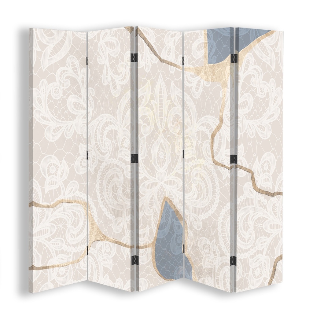 Paravent séparateur d'espaces double-face en toile avec cadre en mdf finition beige