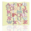 Paravent séparateur d'espaces pour enfants en toile avec cadre en mdf motif alphabet tons pastel