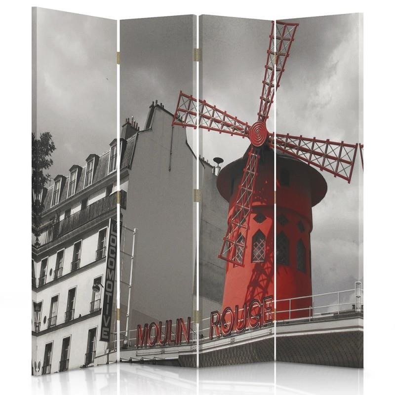 Paravent avec image du moulin rouge en mdf et toile