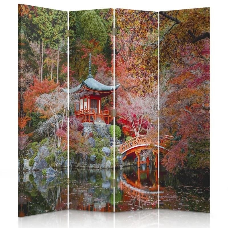 Paravent avec image d'un jardin de style japonais fabriqué en mdf et toile