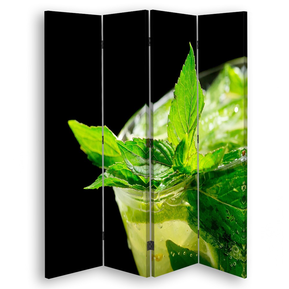 Paravent avec image d'un verre avec menthe rafraichissante fabriqué en mdf et toile