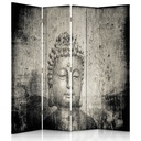 Paravent à deux faces 145 cm fabriqué en mdf et toile avec image de bouddha tons gris