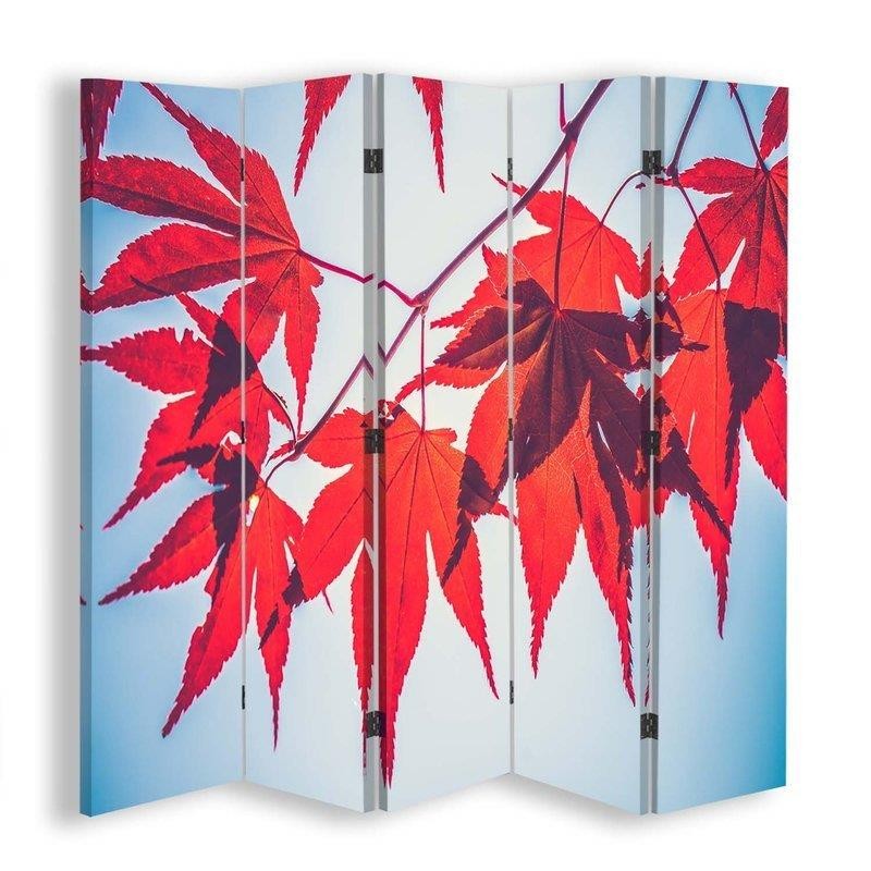 Paravent séparateur d'espaces impression sur toile avec cadre en mdf feuilles rouges en automne