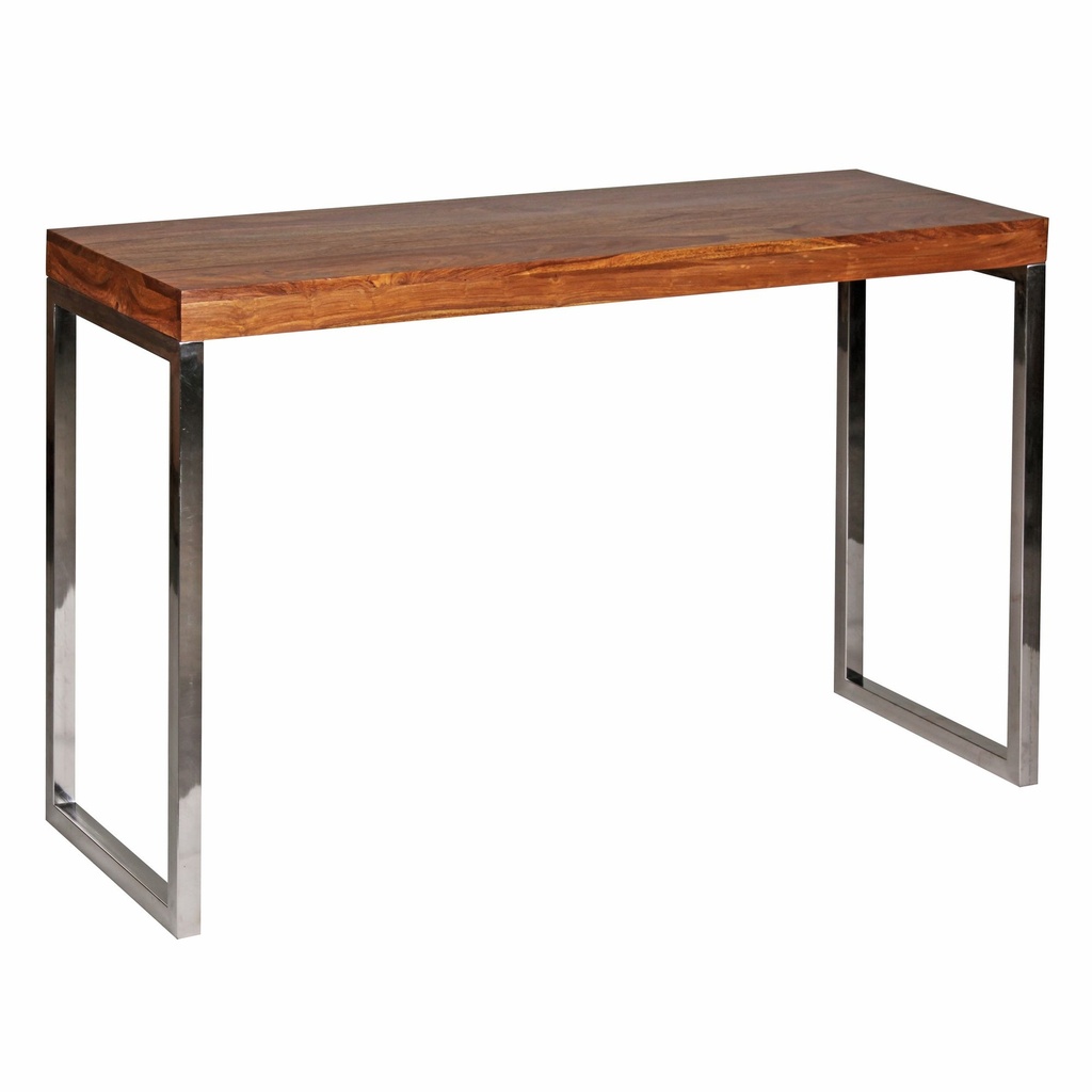 Table console GUNA, console en bois massif de Sesham avec pieds en métal