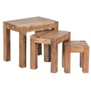 Set de 3 tables gigognes MUMBAI en bois massif d'acacia style maison de campagne bois naturel marron foncé