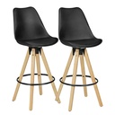 Lot de 2 Tabourets de Bar Lima Noir Design Rétro Simili Cuir Bois avec Dossier