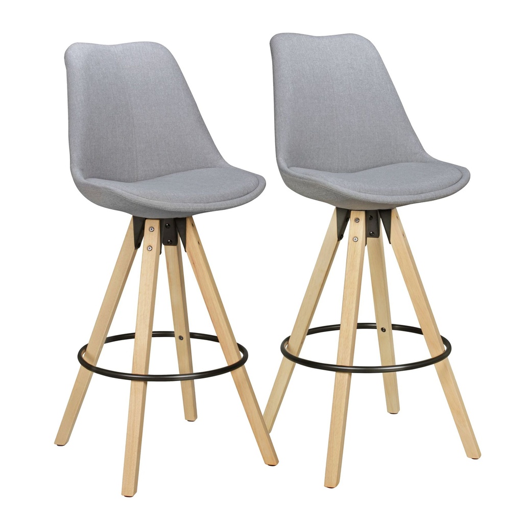 Lot de 2 Tabourets de Bar Lima Gris Design Rétro Tissu Bois avec Dossier